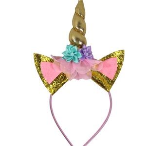 Unicorn Headband with Gold Horn and Glitter Ears